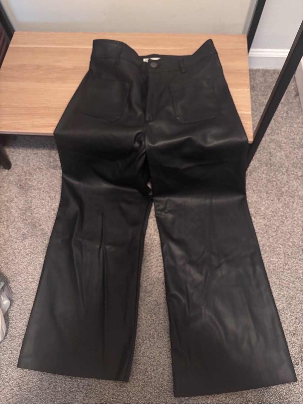 NWOT Zara Black Faux Leather Wide-Leg Cropped Trousers